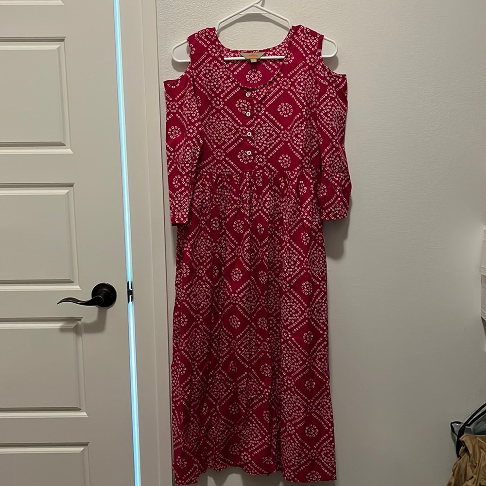 Indian kurta, top, never worn, size Small S, pink baandhani style long kurta,